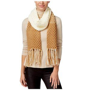 Rampage Womens Colorblock Fringe Scarf Camel/Ivory Retail $36.00